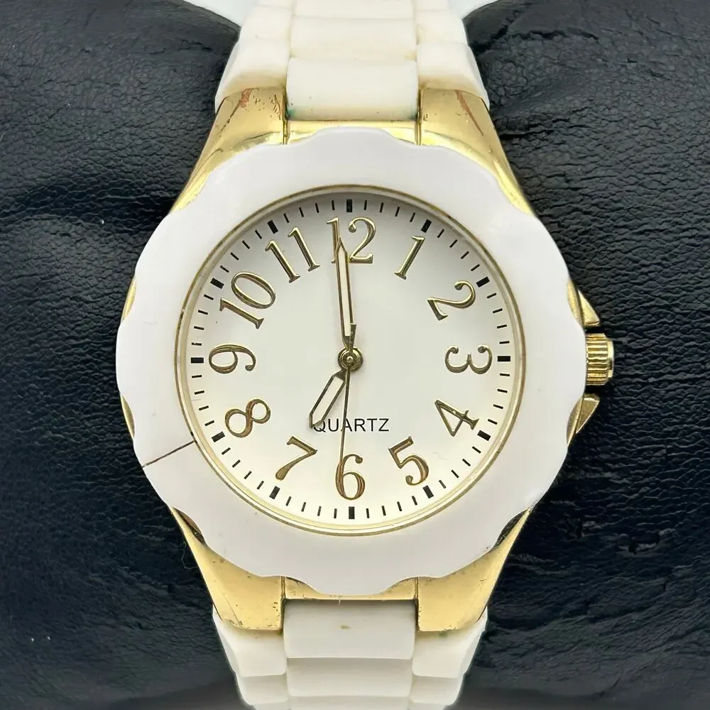 Gold and White Stainless Steel Watch 40mm Working New Battery